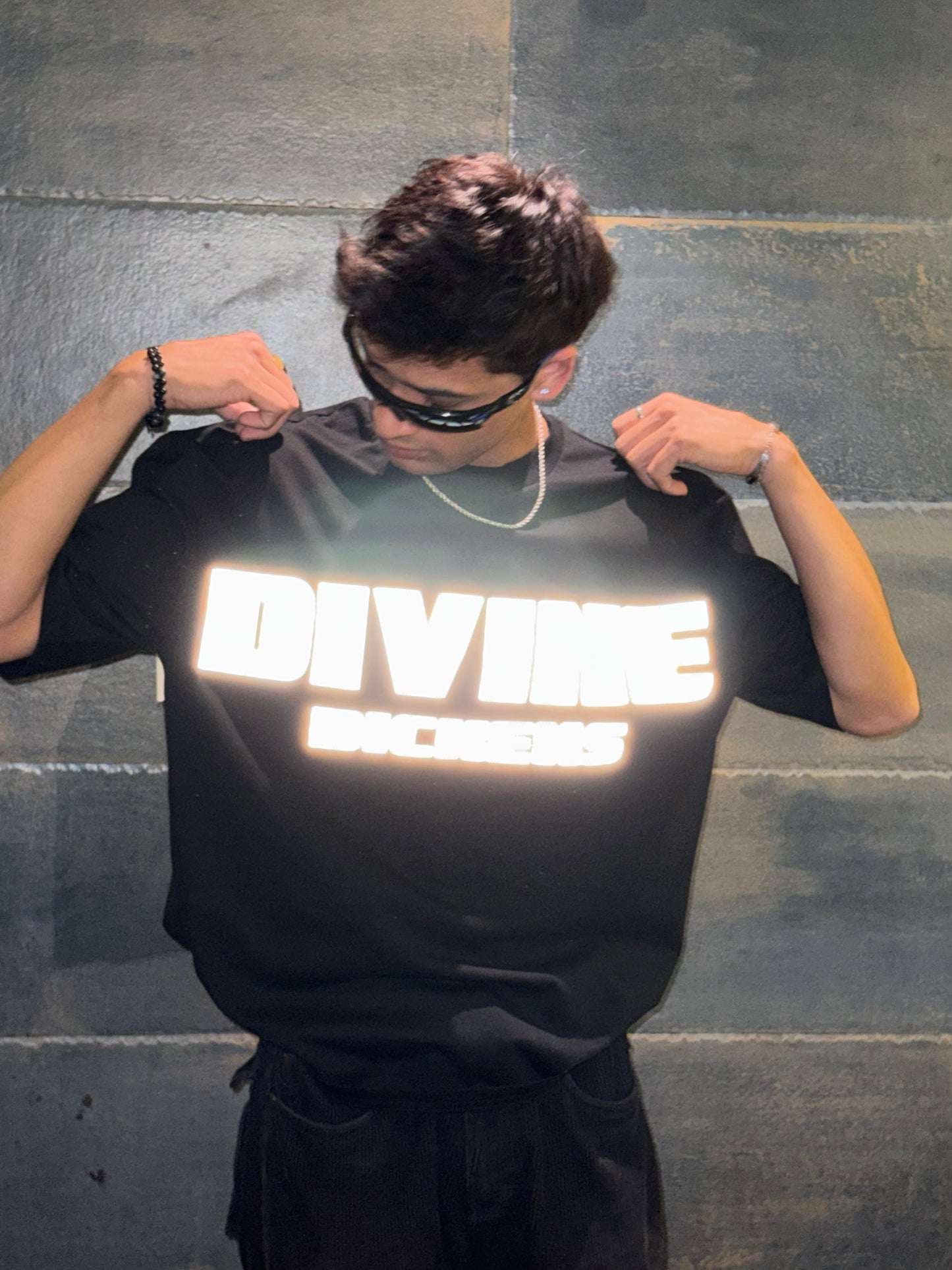 Divine dickens Black Oversized Unisex Reflective Tee