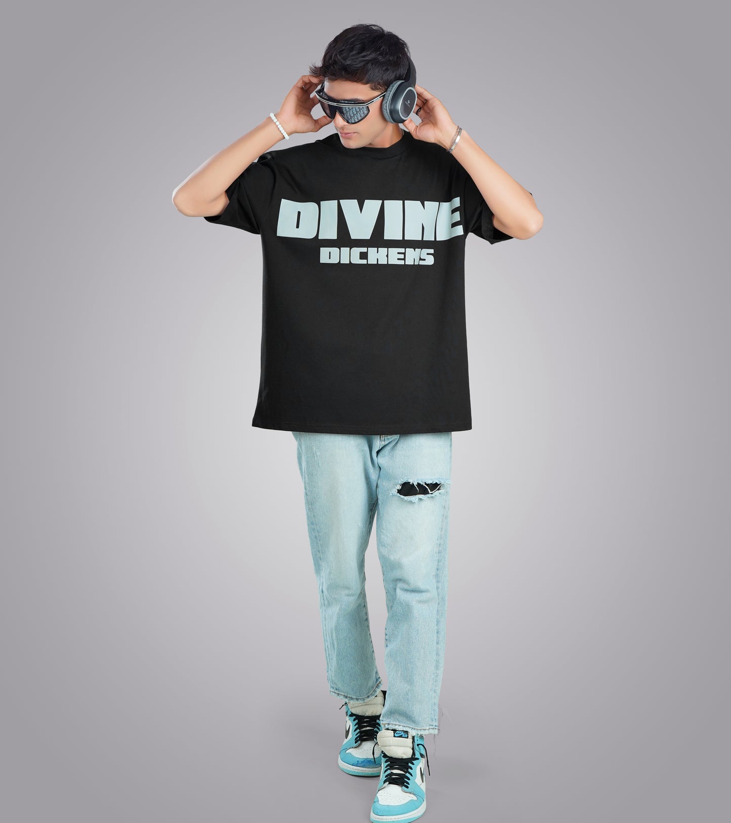 Divine dickens Black Oversized Unisex Reflective Tee