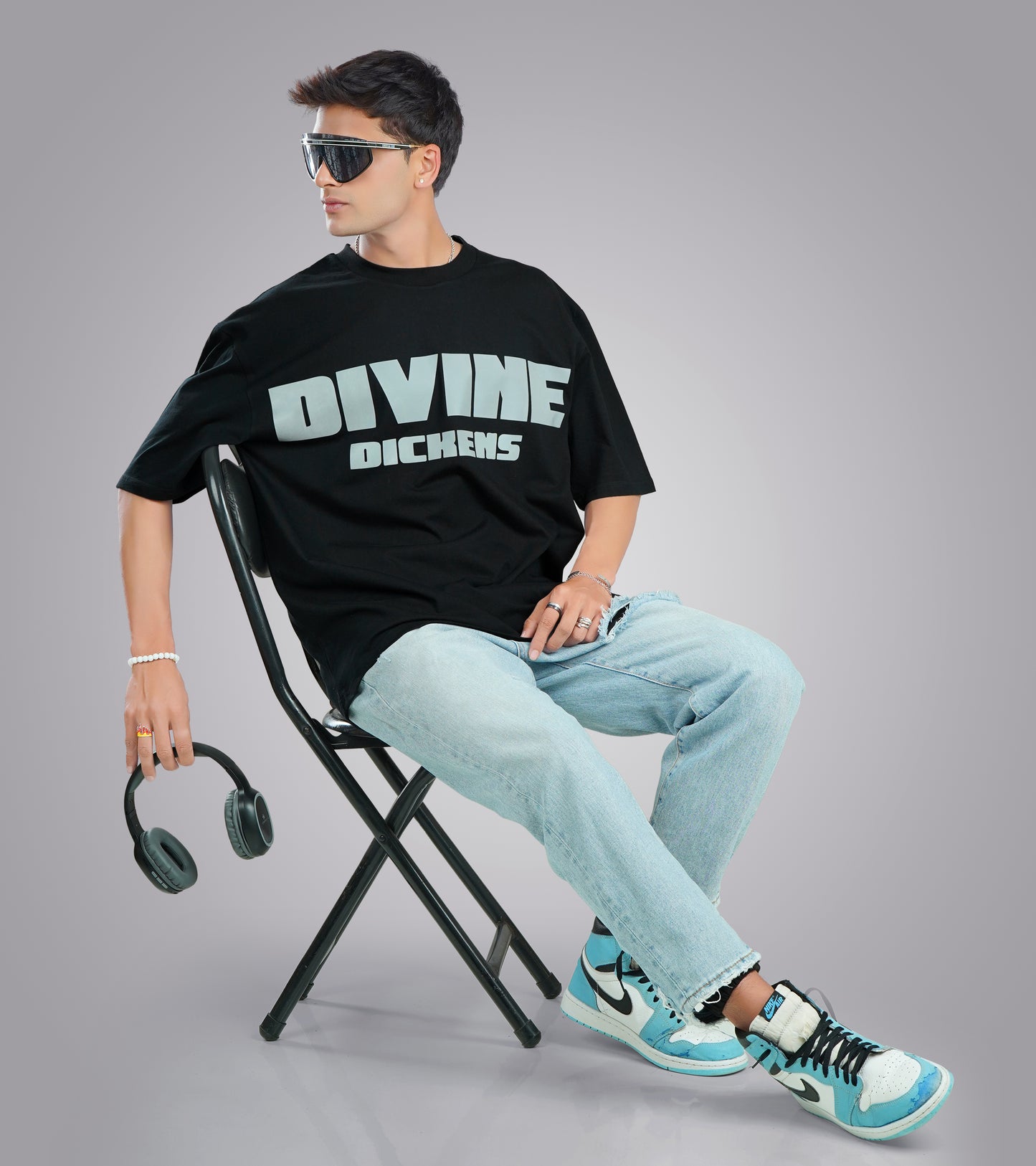 Divine dickens Black Oversized Unisex Reflective Tee